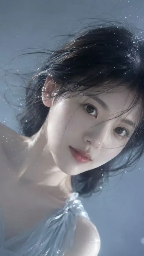 Realistic movie close-up portrait with watery light and clear feeling