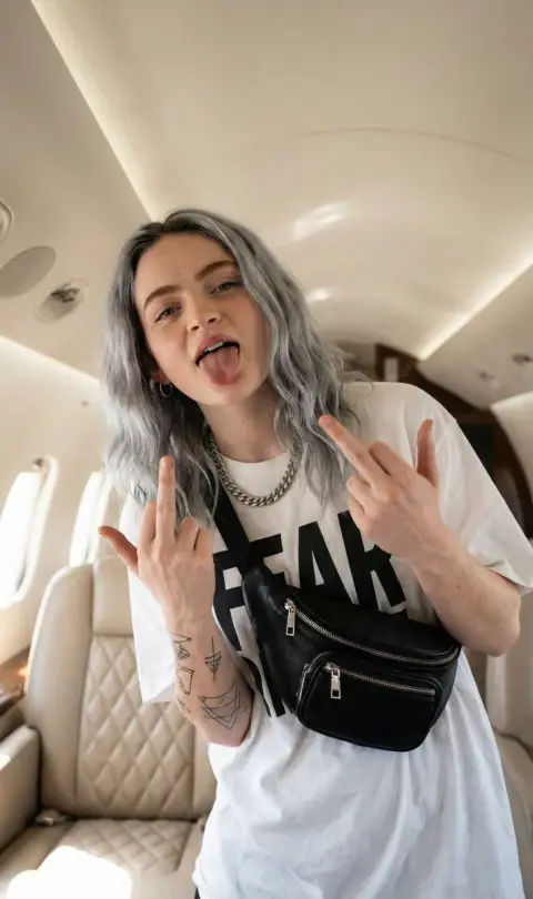 Rebellious girl on a private jet