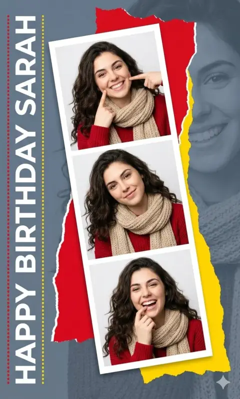 Red and yellow contrasting girly birthday collage poster