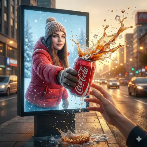 Red handbag advertising that crosses the boundary between reality and fiction