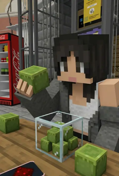 Remix from @zigzag Imagine matcha drink as the girl is consumingminecraft style as well.