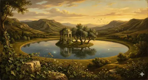 Renaissance Surreal Island of Gods Secret Land Oil Painting