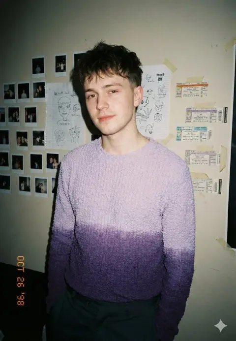Retro artsy teenager bedroom portrait under direct light