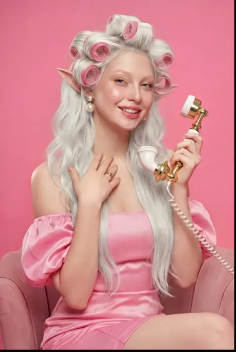 Retro barbie style pink dream portrait