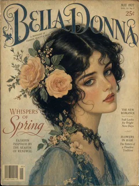Retro gouache fashion magazine cover illustration