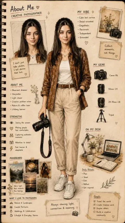 Retro hand-drawn sketchbook character design sheet