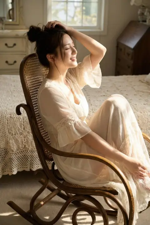 Retro lace dreamy girl in the afternoon sun