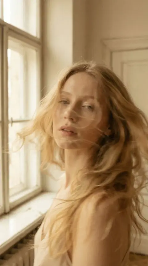 Retro poetic image of dreamy blonde girl