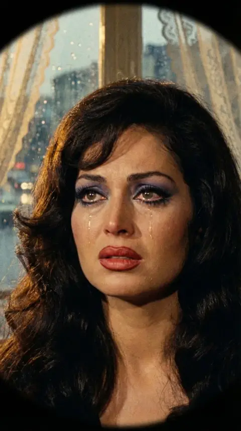 Retro tearful goddess in front of the rain window in Istanbul