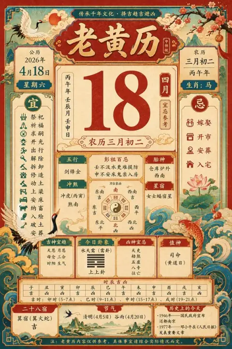 Retro traditional old lunar calendar April 18, 2026