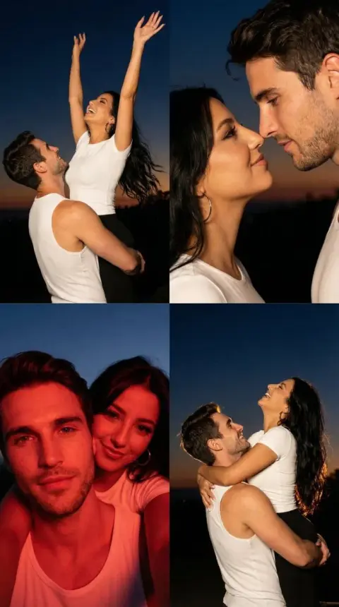 Romantic couple at dusk movie-like blockbuster
