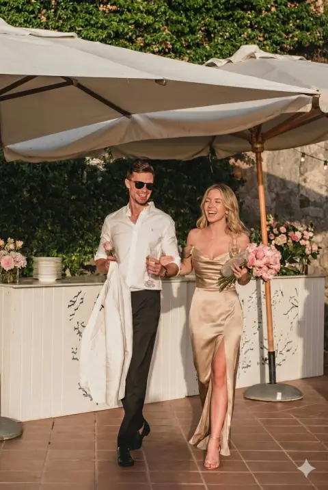 Romantic Couples Under the Golden Sunset: Luxurious Mediterranean Dinner