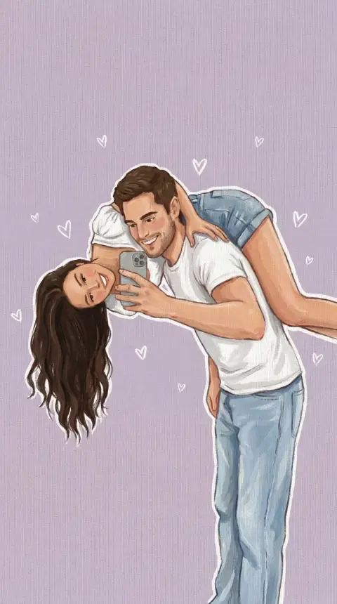 Romantic embracing couple on soft colored canvas