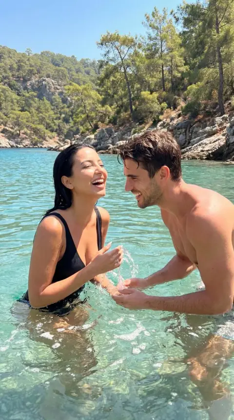 Romantic play in the shallow waters of the Mugla coast