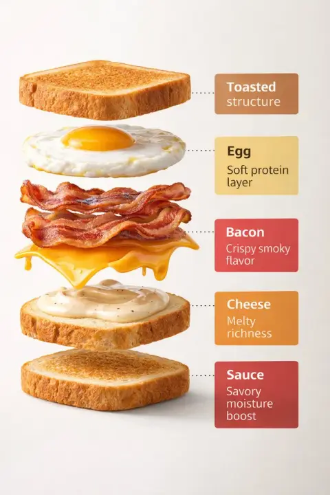 Rotating Explosion: Breakfast Sandwich Ingredients Deconstructed