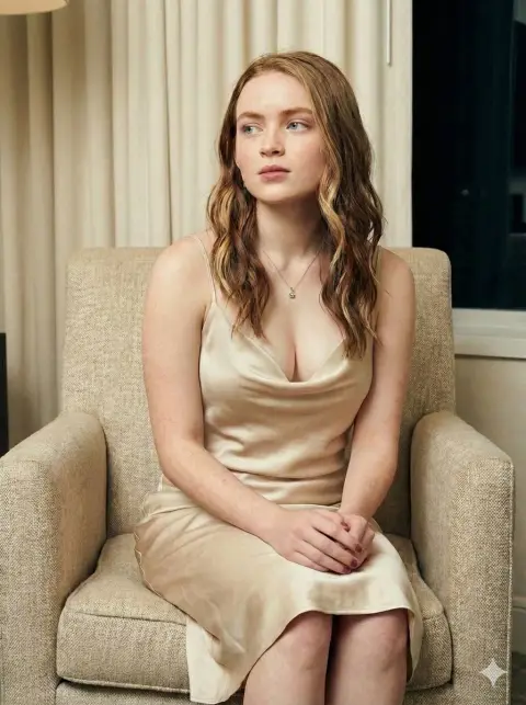 Sadie Sink's elegant photo in champagne silk dress