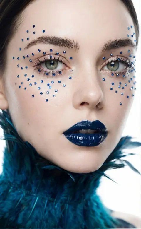 Sapphire teardrops condensed on pale cheeks