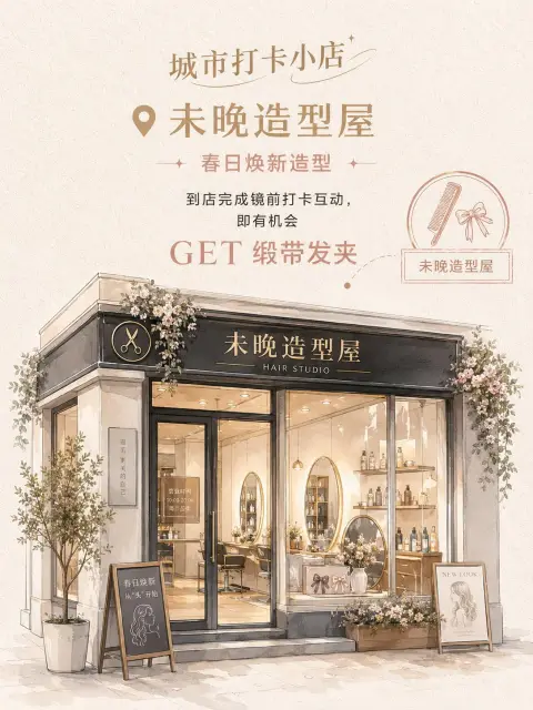 Semi-realistic hand-painted store check-in poster generation