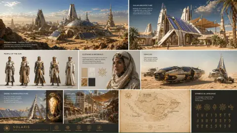 Set of future desert civilization driven by solar energy