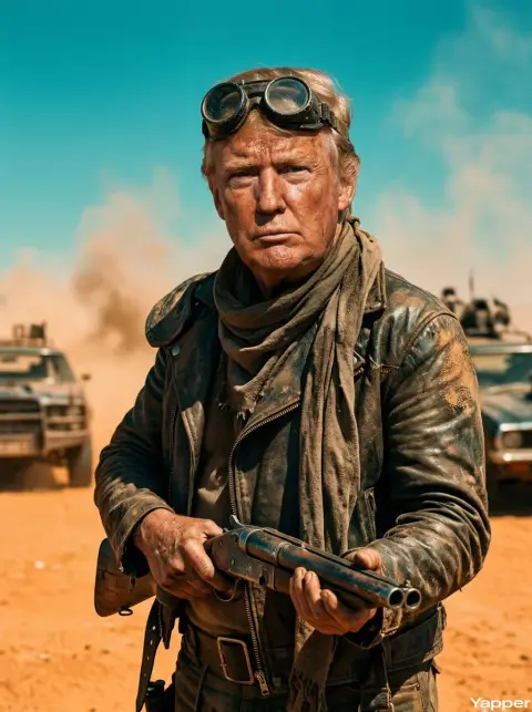Shocking cinematic portrait of wasteland survivor holding shotgun