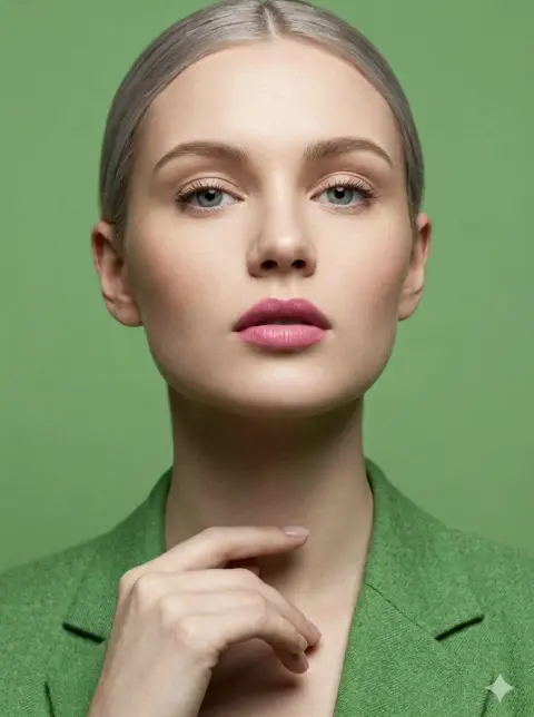 Simple portrait of silver-haired woman in lime green suit