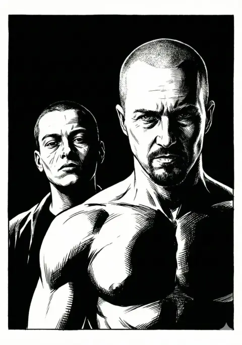 Sin City style hardcore black and white comic art