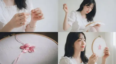 Soft light embroidery time-lapse movie feel