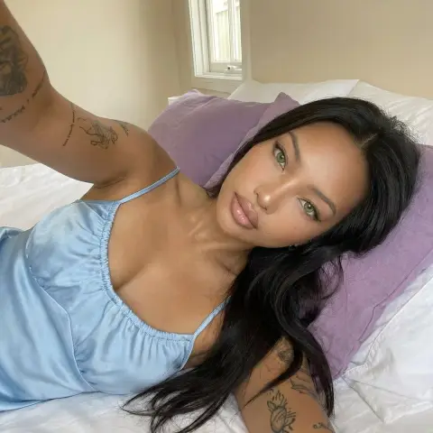 Soft satin private room selfie in the morning light