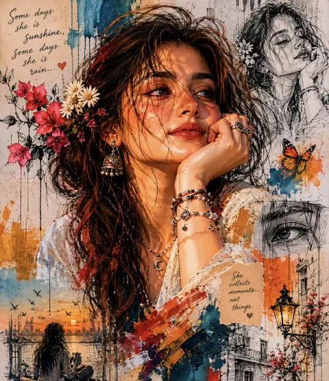 South Asian girly mixed media retro clip art