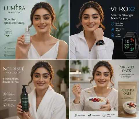 South Asian model four-frame commercial advertising creative puzzle
