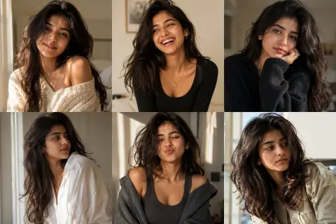 South Asian women's life photo collage six-square grid portrait