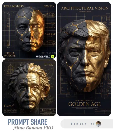 Split gold double-sided sculpture mask