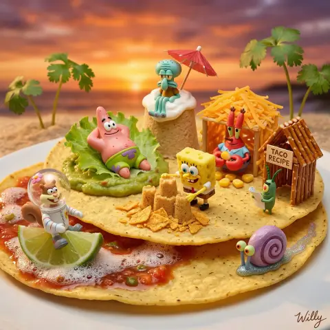 SpongeBob SquarePants Taco Beach Resort Miniature Food Photography