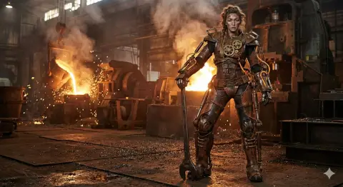 Steampunk mechanical angel descends on the steelworks