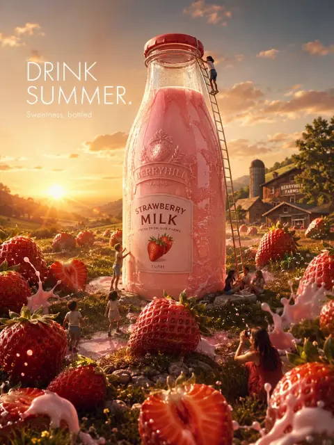 Strawberry Milk Giant Installation Luxurious FMCG Visual Blockbuster