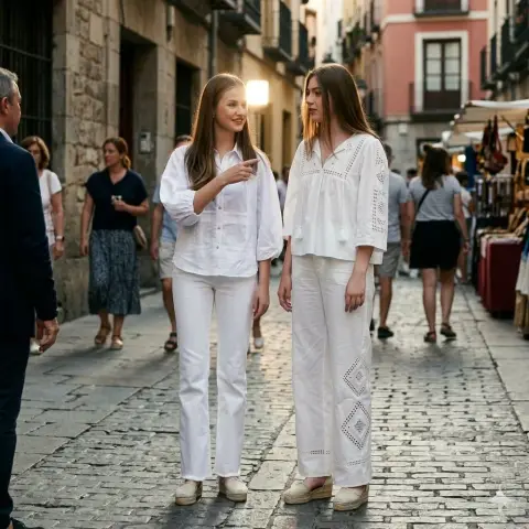 Street photography of all-white luxury girlfriends in the summer breeze