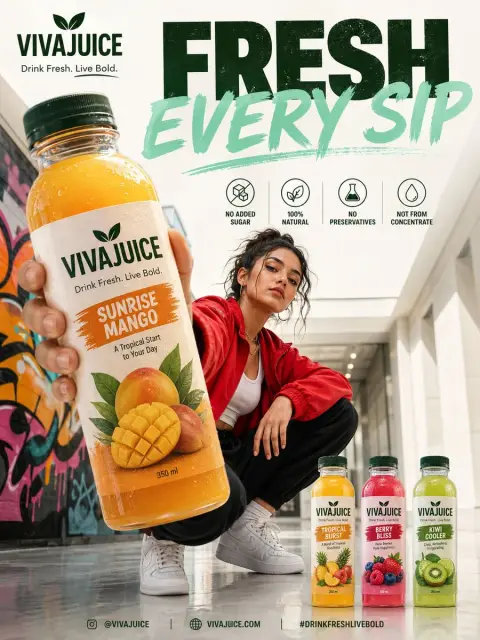 Street trendy girl juice advertising poster