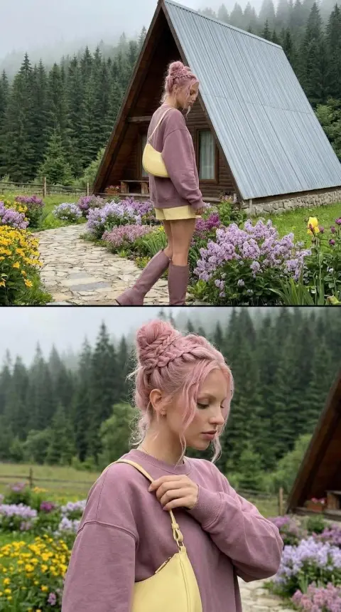 Structured Braids, Moody Pines [Plum + Butter Yellow]