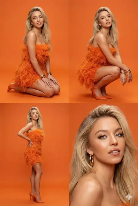 Stunning all-orange luxury feather skirt fashion blockbuster
