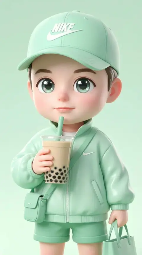 Super cute Pixar-style mint green sports Q version girl