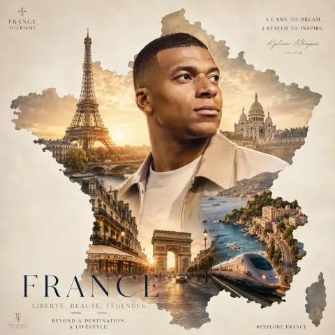 Super high-end movie-like travel poster double exposure style