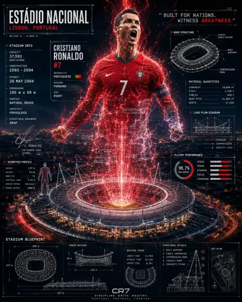 Super luxurious cinematic football stadium holographic poster prompt word
