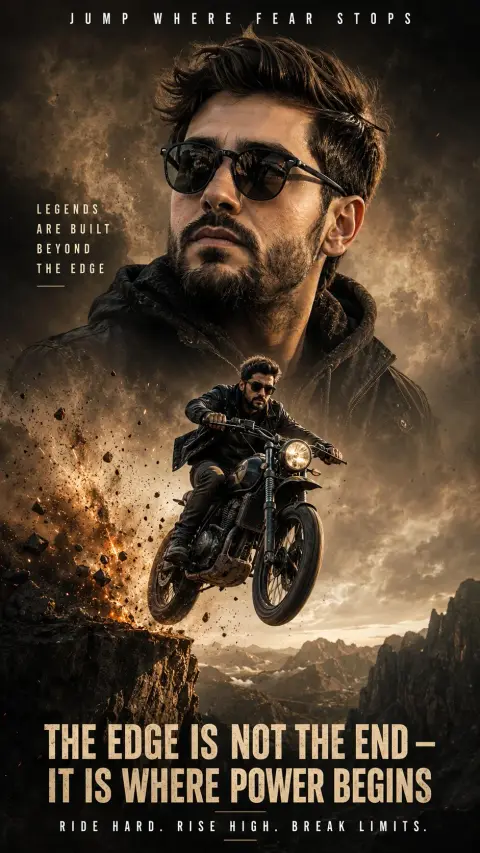 Super realistic double exposure motorcycle inspirational movie poster