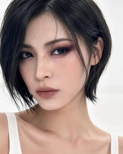 Super realistic Korean style bob short hair female beauty portrait