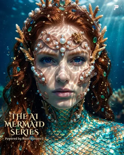 Super realistic movie touching mermaid queen close-up