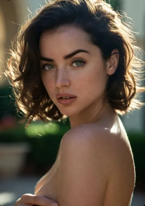 Super realistic portrait of Ana de Armas under beautiful light and shadow