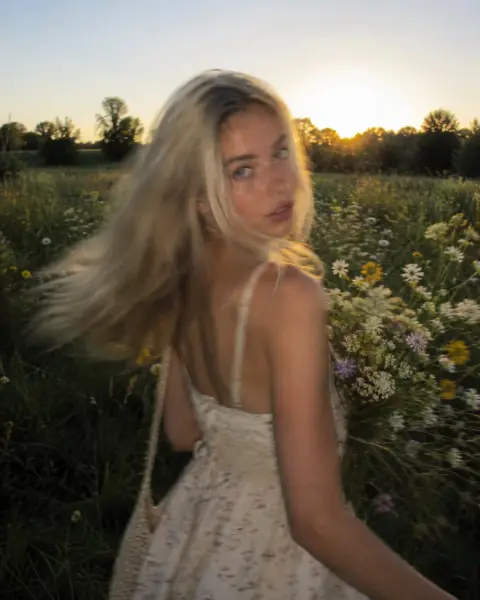 Super realistic portrait of wildflower meadow at golden hour