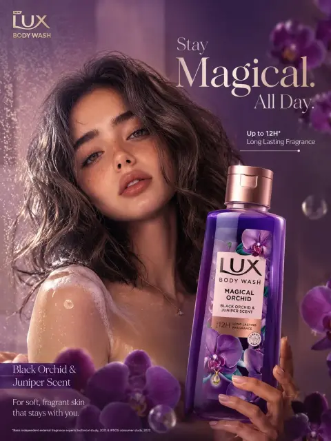 Super realistic purple orchid shower gel luxury beauty poster