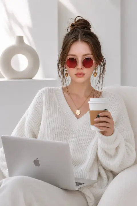 Super realistic white sweater fashion portrait photography