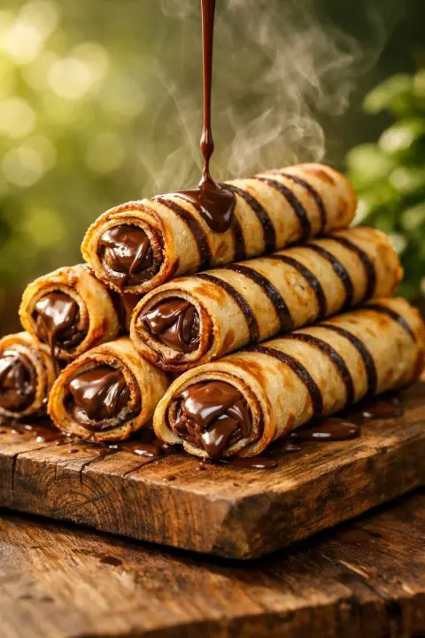Super tempting chocolate crepe macro close-up